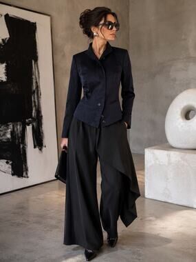 Pauw Amsterdam Navy Blue Avant-Garde Asymmetric Button-Up Structured Blazer 2